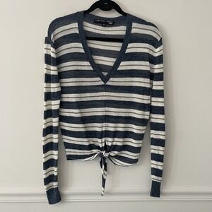 Veronica Beard Jeans‎ Arthur Striped Long Sleeve Linen Top XS Tie Hem Nautical
